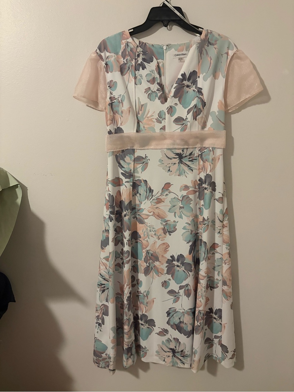 Calvin Klein Floral Midi Dress in Ivory, peach and Teal